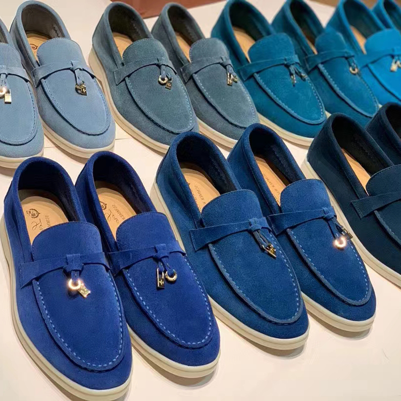 

LORO PIANA Summer Charms embellished Walk suede loafers shoes Black Genuine leather casual slip on flats women Luxury Designers flat Dress shoe factory footwear, 15