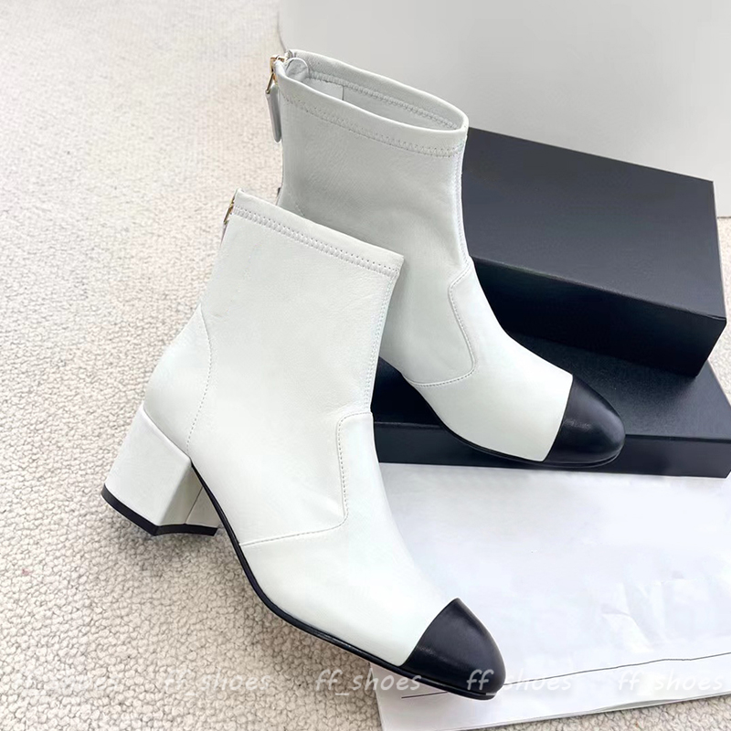 

Women Designer Luxury Boots Black White Fashion Ankle Short Boot Leather Casual High-heeled Shoes Winter Comfortable Zipper Dress Party Shoe, Make up difference