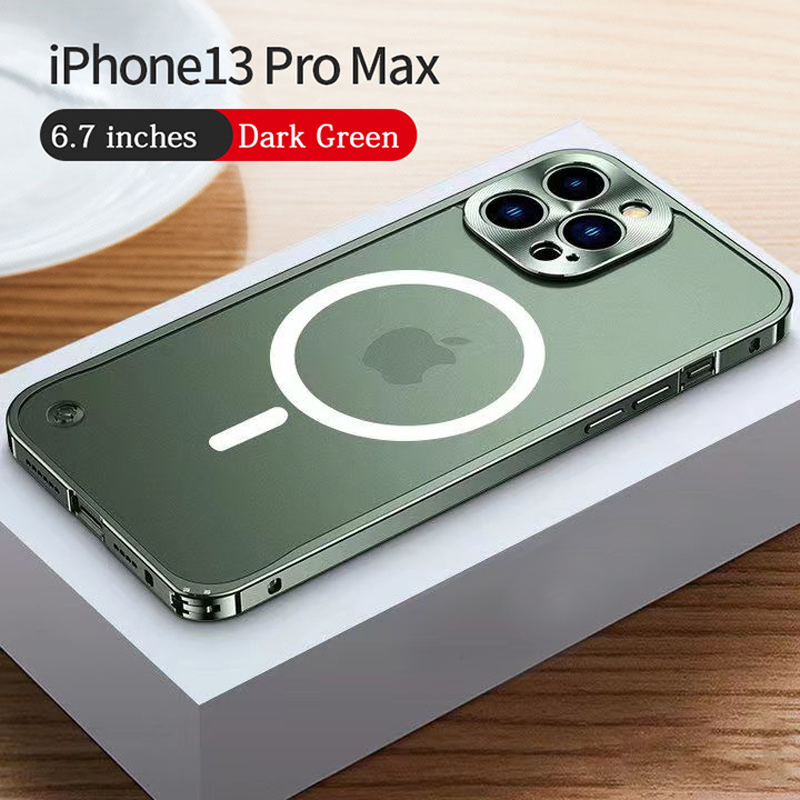 

Metal Phone Cases For IPhone 12 13 14 Pro Max Cover 14 Plus Magnetic Aluminum Frame Mobile Shell Case, Purple-no magnetic