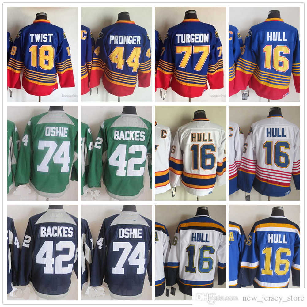 

Movie CCM Vintage Ice Hockey Jerseys Stitched 16 Brett Hull 18 Tony Twist 44 Chris Pronger 77 Pierre Turgeon 74 T.j. Oshie 42 David Backes, Same as picture (with team name)