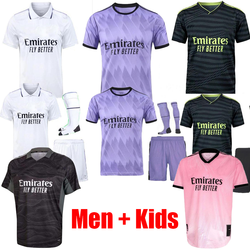 

2022 2023 BENZEMA soccer jersey REAL MADRIDo football kit 22 23 shirt VINI JR CAMAVINGA ALABA HAZARD ASENSIO MODRIC MARCELO Final camiseta men kid uniform, Away with patch1