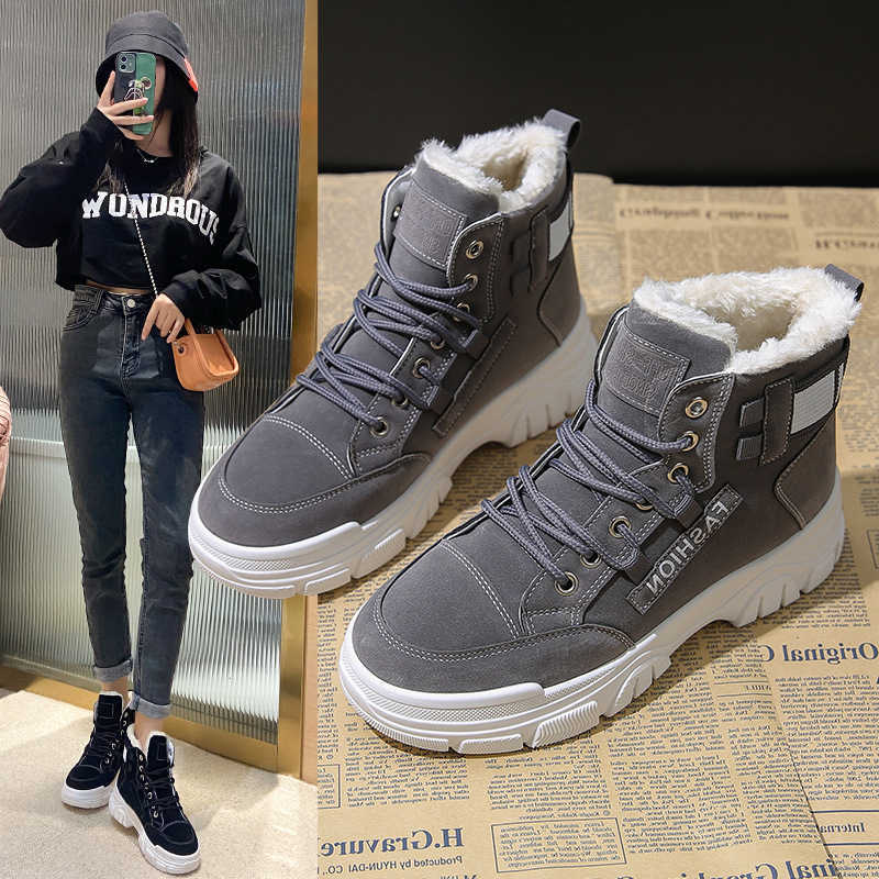 

Boots Woman 2022 Winter Sneakers for Women Warm Plush Short Ankle Female Flat Casual Platform Cotton Shoes Botas De Mujer L221018, Dark brown