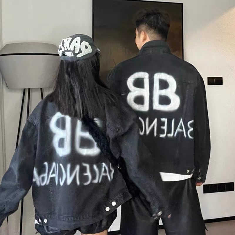 

Printing Designer Mens Jackets Luxury Balencaigass Luminous Autumn Fashion Brand Pariss Letter Graffiti Denim Shirt Jacket Men and Women Casual Loose Coat, High quality black