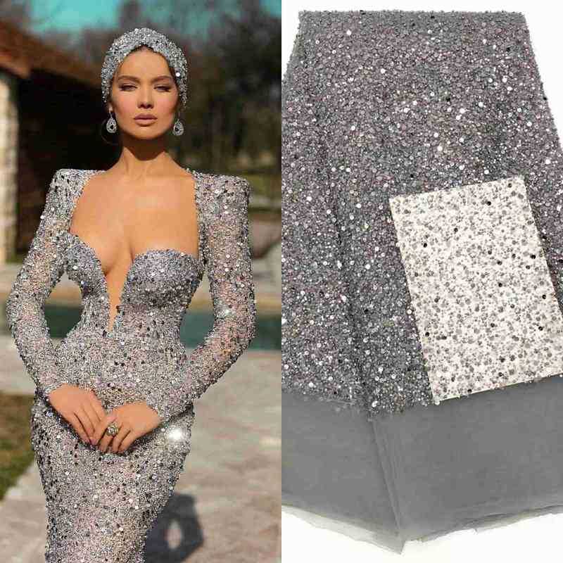 

Fabric Haute Couture Designer Lace Fabric 22 Colors Sequins Lace Beads Pearl Fabric Crafts For Evening Dress Cloth By The Yard J220909