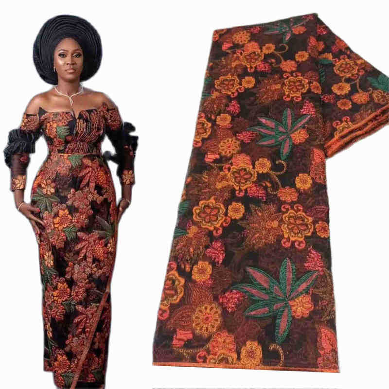 

Fabric Nigerian Metallic Brocade Jacquard Lace Fabrics Orange Beautiful African Clothing For Asoebi Designs Dress J220909
