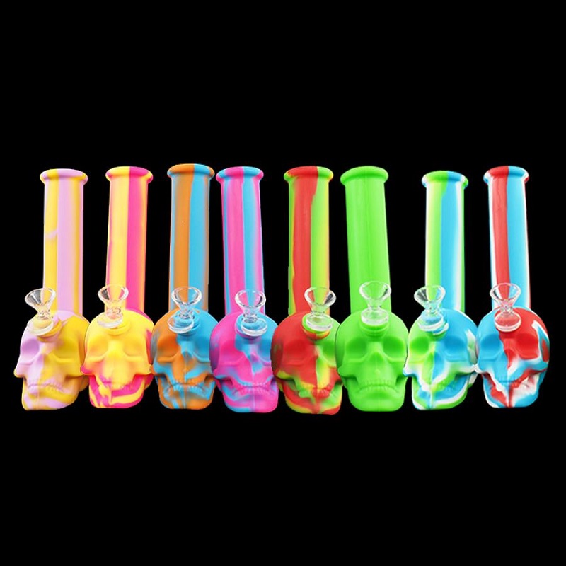 

smoking accessories new silicone water bong Skull shape glass pipes unbreakable heady Bong dab rig pipe Hookah for smoke dry herb wax vaporizer