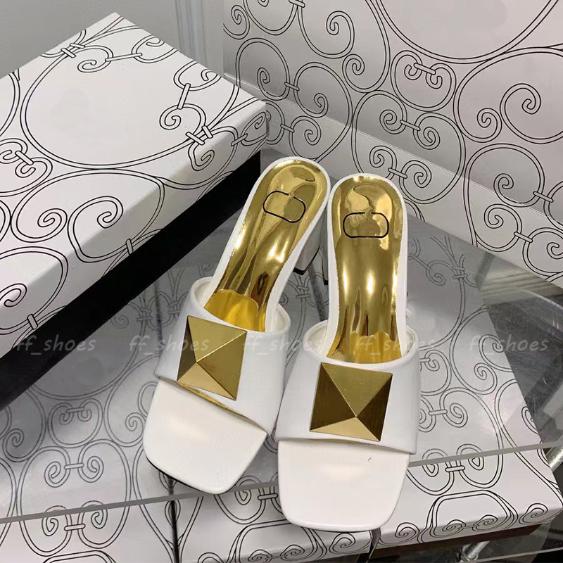 

Women Sandals Slippers Slides Flip Flops Designer Fashion Rivet Leather Flat High Heel Sandal Slide Slipper Thick-heel Luxury New Casual Shoes, Black flat heel