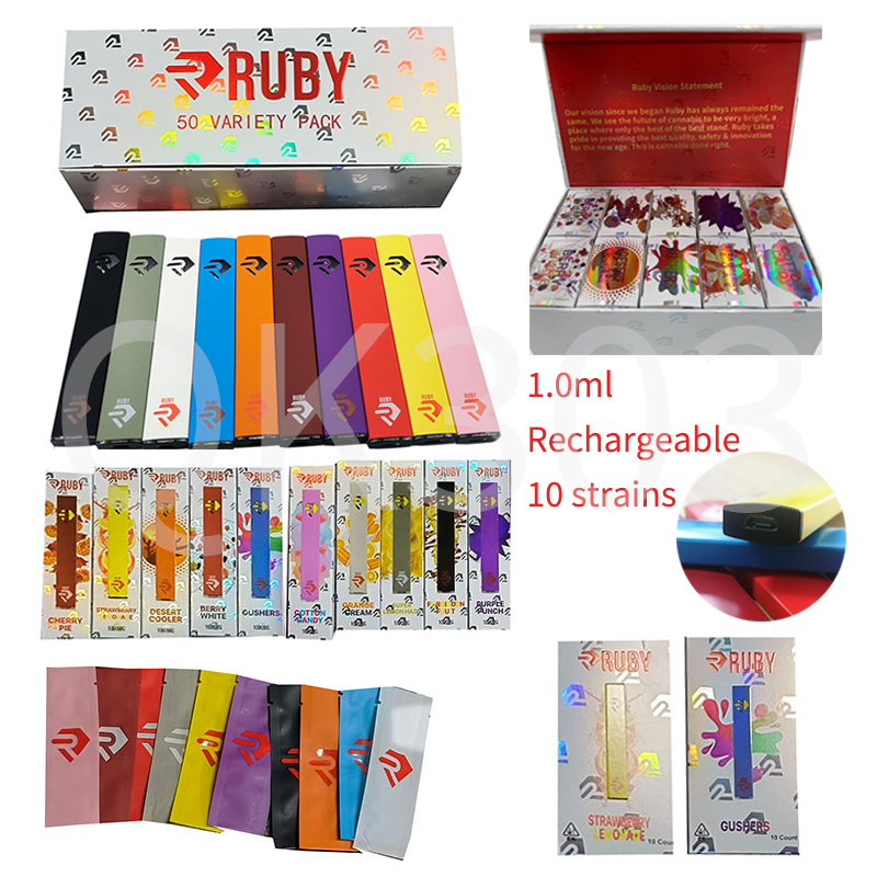

RUBY Disposable E-cigarettes Vape Pen Rechargeable 10 strains 1ML Empty Carts With Packaging STOCK IN USA