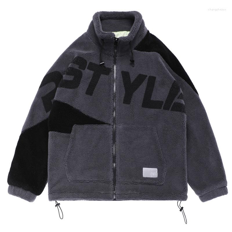 

Men's Jackets Hip Hop Streetwear Jacket Coat Men Outwear Lambswool Winter Warm Sport Teddy Oversized College Varsity, Gray