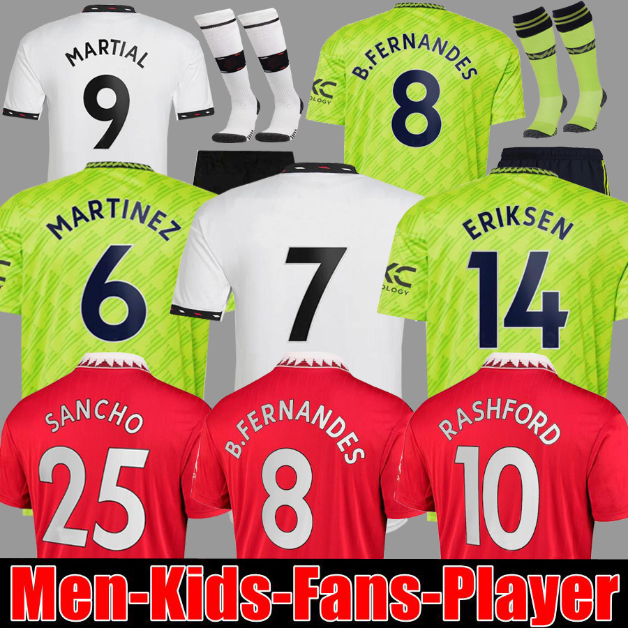 22 23 Joueurs des fans de maillots de football de Sancho Antony Eriksen B.Fernandes Mans Utds Rashford Football Shirt 2022 2023 Men Kids Casemiro