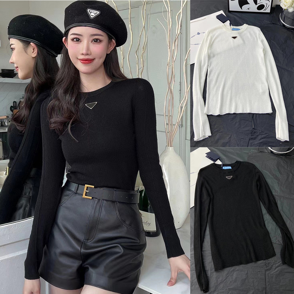 

Fall 2022 Fashion Sweaters Women' t shirt Long Sleeve Base Black and White 2 Color Designer luxury cotton elastic soft comfort triangle