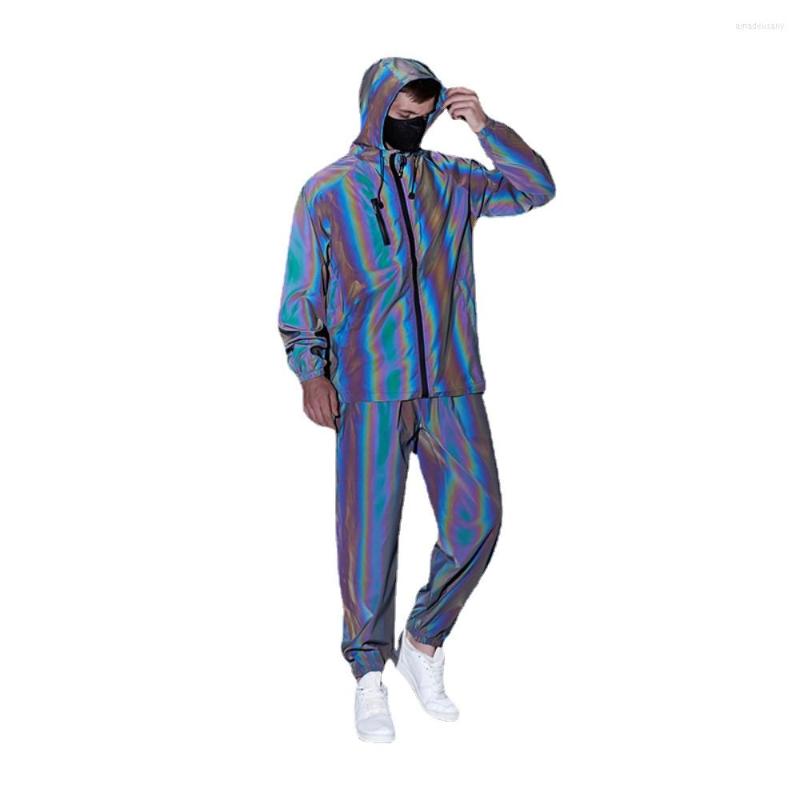 

Men's Tracksuits Reflective Sportswear Set Zip Jacket Tops And Sweatpants Men's Women's Nightclub Fashion, Dark grey