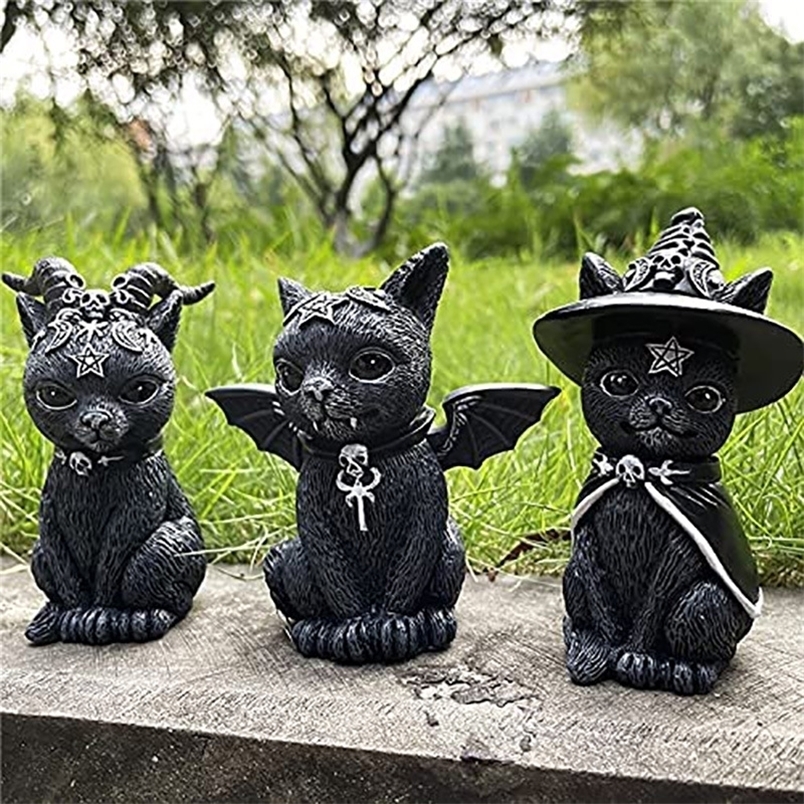 

Decorative Objects Figurines Resin Figure Wizard Black Magic Cat Ornaments Table Art Original Gifts Cute Miniatures Modern Room Decoration 221018