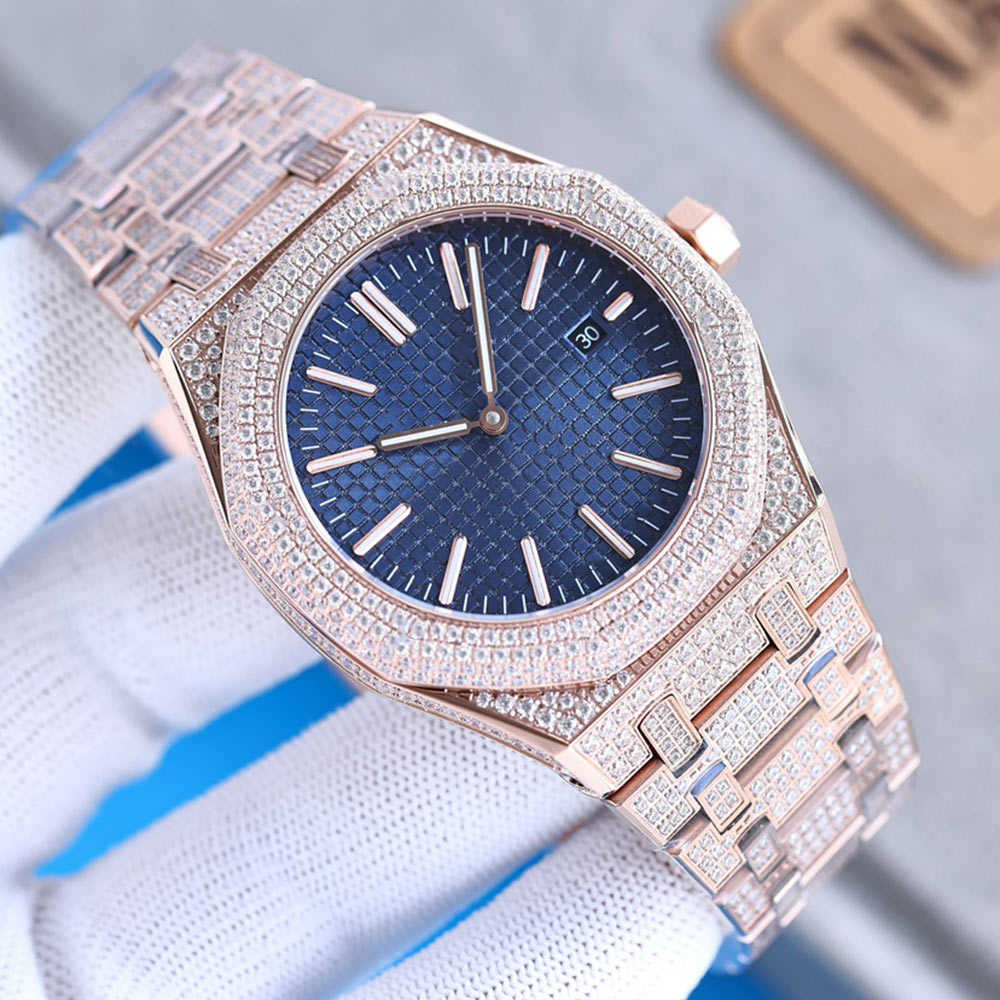 

Wristwatches Handmade Of Diamonds Watch Mens Automatic Mechanical Watch 41mm With Diamond-studded Steel Sapphire Busins Wristwatch Montre de Luxe, Colour 5