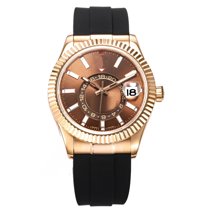 men watch Wristwatches High Cost Effective Mens Sky Dweller Rubber Strap Watch Automatic Mechanical 42mm Yellow Gold 326238 Sapphire Full Functio-image-811122823