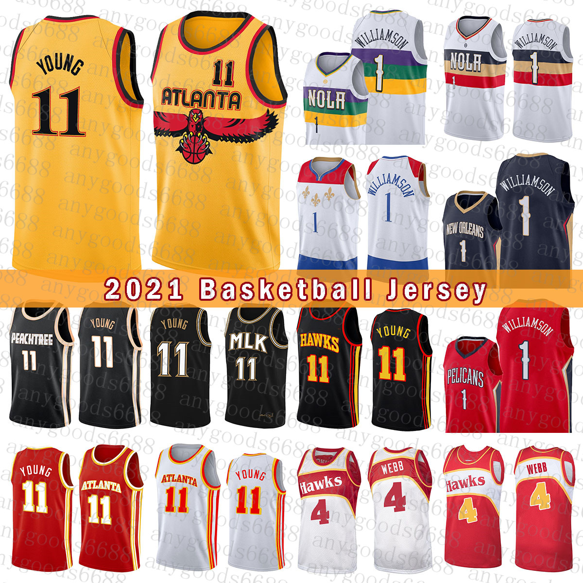 

New Mens Orleans Atlantas Hawk Pelican Basketball Jersey S-2XL Zion 1 Williamson Trae 11 Young Spud 4 Webb Ivory White