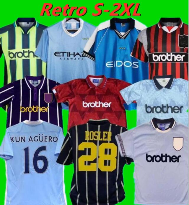 

Kun Aguero 93 94 Manchester Retro Classic Soccer Jerseys 1995 97 98 99 01 2011 12 City Wembley Clough Kinkladze Tevez Dzeko ICHARDS Vintage Football Shirts unifroms, 1998-99 home