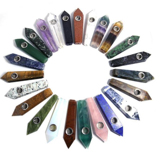 

Complete variety Natural Quartz Crystal Smoking Pipes Energy stone Wand Healing Obelisk Tower Points Gemstone Tobacco Pipe w/gift box