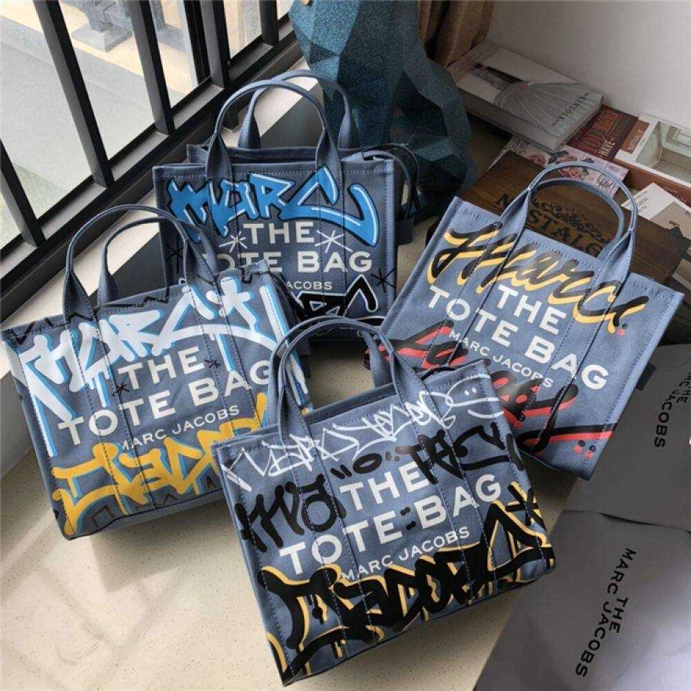 

Original Quality Tote Bag Marc's Jacob Designer Bags Woman's Handbag Mj Small Shopping Years New Graffiti Fashion Canvas Women's Zipper Single Shoulder Commuter, Blue graffiti 3