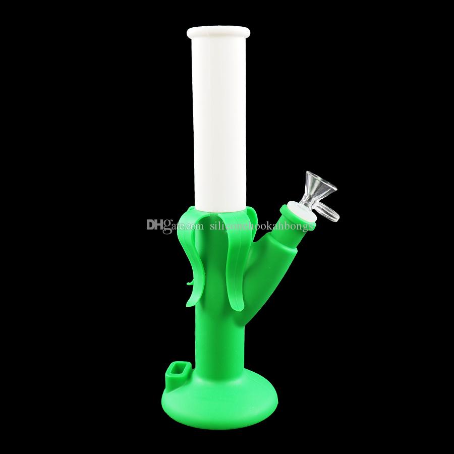 

smoke accessory glass bong Shisha Hookah Silicone cigarette flexible water pipe tobacco smoking pipes with glass bowl wax 2 colors