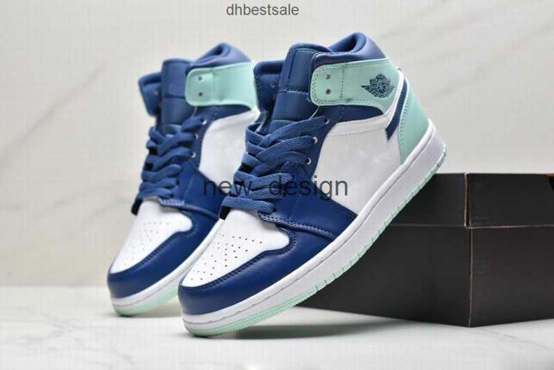 

1 Mid Blue Mint Basketball Shoes Men Women Dark Green White 1s Sneaker, Multi