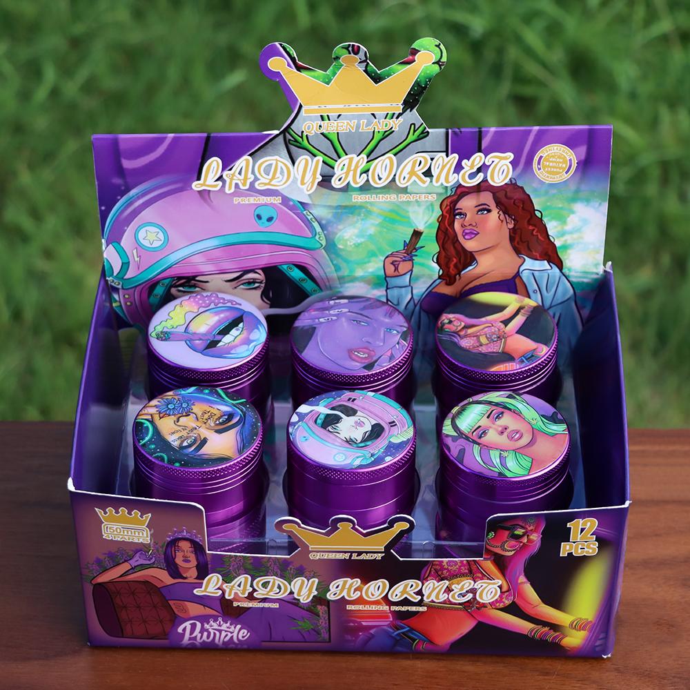 

Aluminum Alloy Purple Smoking Herb Grinder CHROMIUM CRUSHER 50x43 MM 4 Piece with Mix Logo Pattern Metal Tobacco Grinders Smoke Pipe cnc teeth filter net