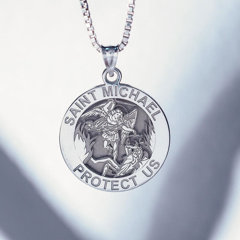 

St Michael The Archangel Catholic Medal Stainless Steel Amulet Rolo Curb Chain
