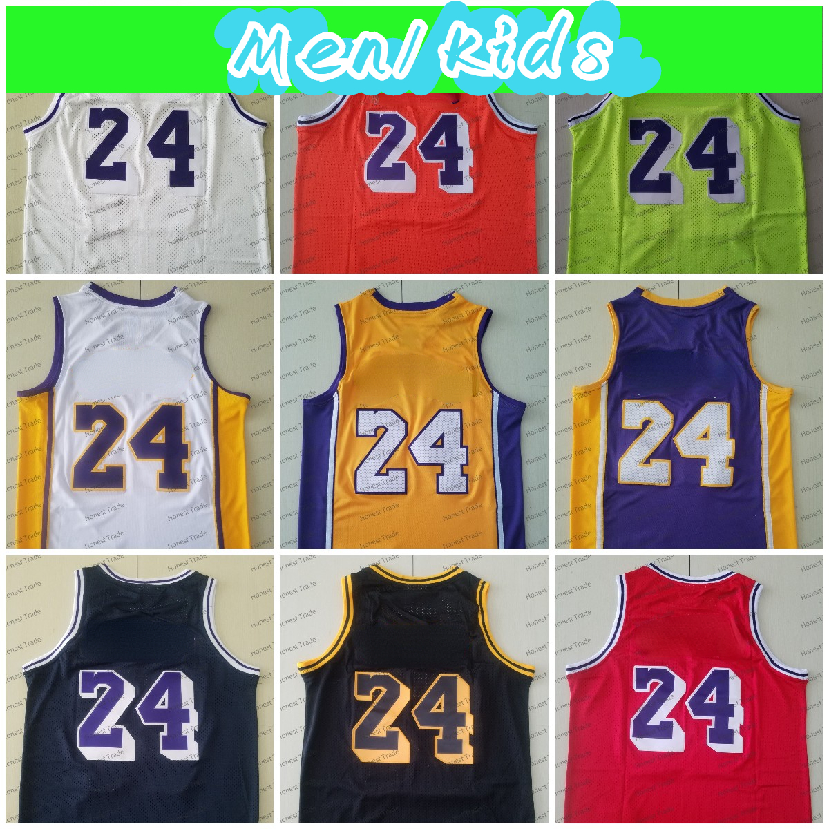 

Men No. 24 Yellow Basketball Jersey Retro Stitched Youth Yellow Black White orange Brian Kids Mens Jerseys, Kids jersey