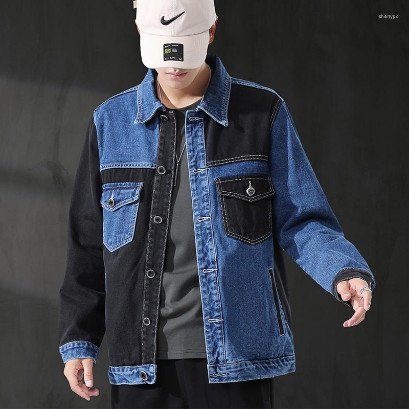 

Men's Jackets Fall Men's Denim Jacket Fashion Stitching Loose Casual Japanese Couple Tops, Blue