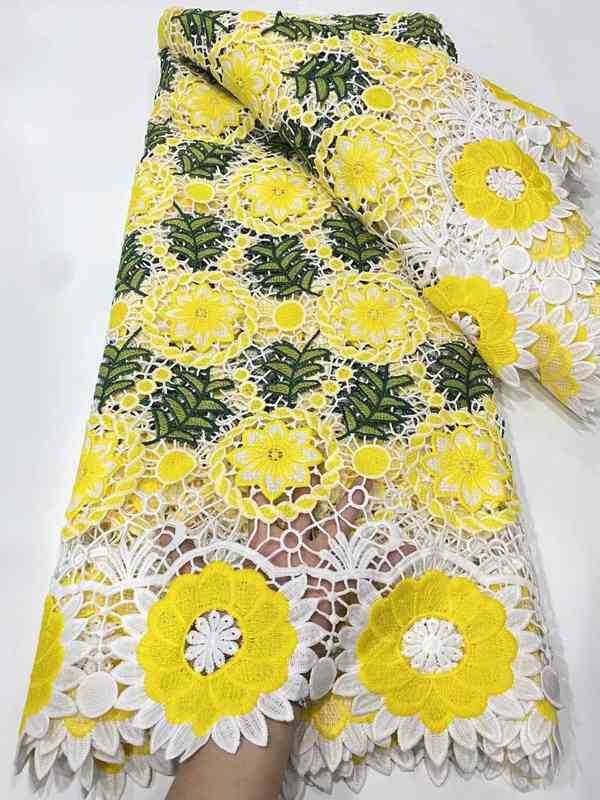 

Fabric Yellow White Asoebi Guipure Lace European Fabric 5 Yards Quality Cloth For Evening Dress Sewing Materials J220909