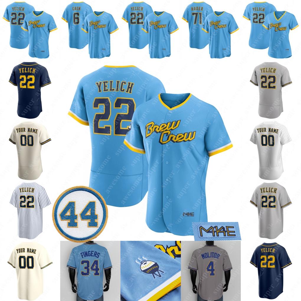 

College wear Brew Crew Powder Blue 2022 City Connect Jersey Christian Yelich Josh Hader Willy Adames Keston Hiura Luis Urias Corbin Burnes B, Women powder blue 2022 city connect