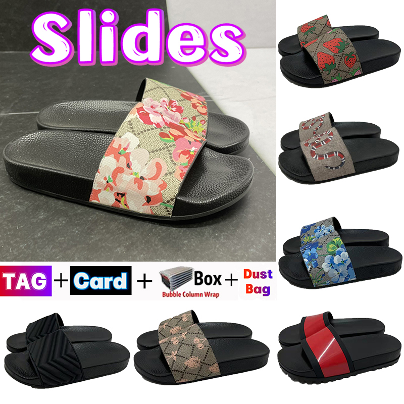 

Designer slippers Rubber Slides Men Women Slipper with Box Dust Bag card womens Shoes black floral Strawberry print web Canvas green flowers Sandal Summer Flat slide, #4- rubber slide pink