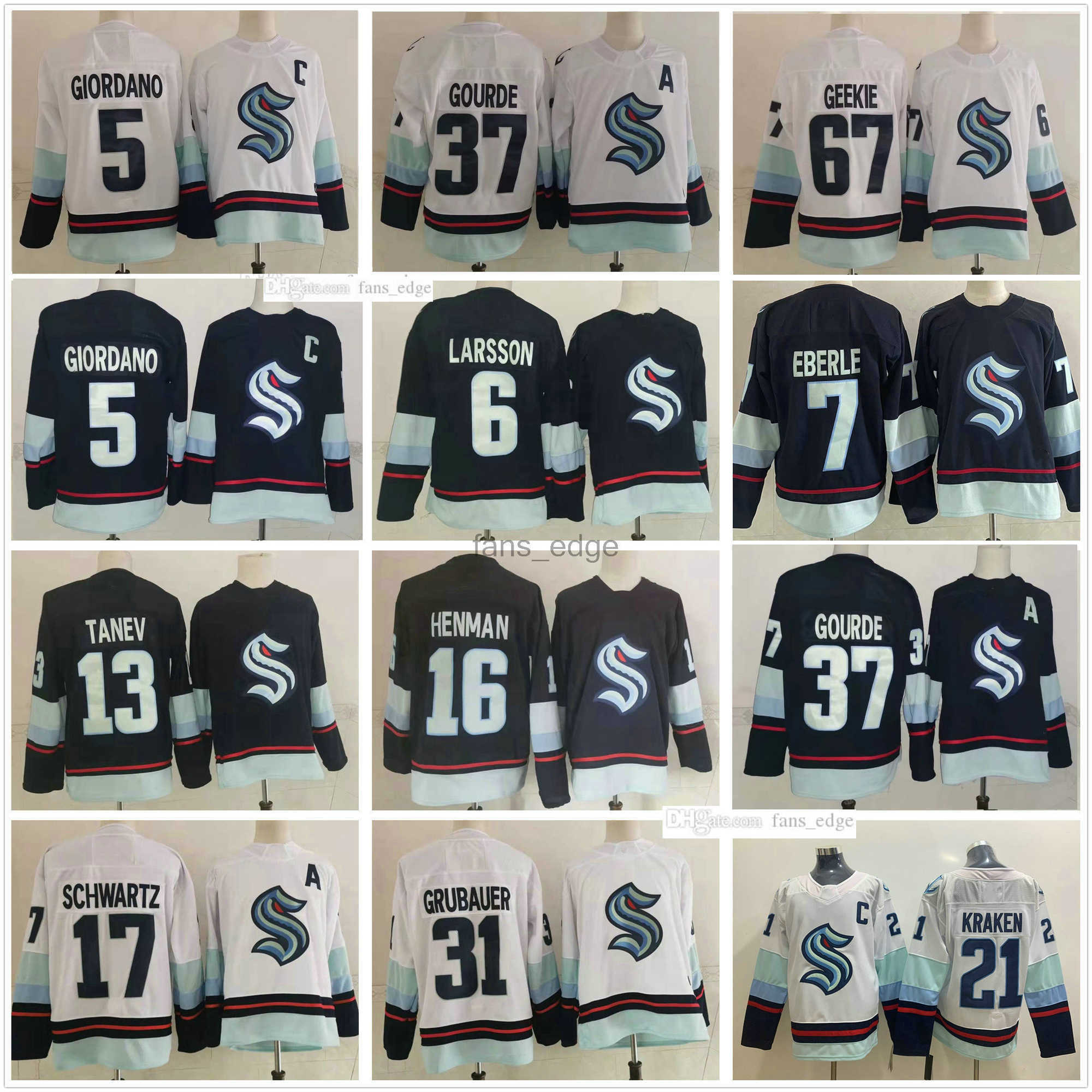 

Jersey Seattle Kraken''Nhl''Hockey Jerseys #5 Mark Giordano 37 Yanni Gourde 67 Morgan Geekie 6 Adam Larsson 13 Brandon Tanev 16 Luke Henman Philipp Grubauer, Blue
