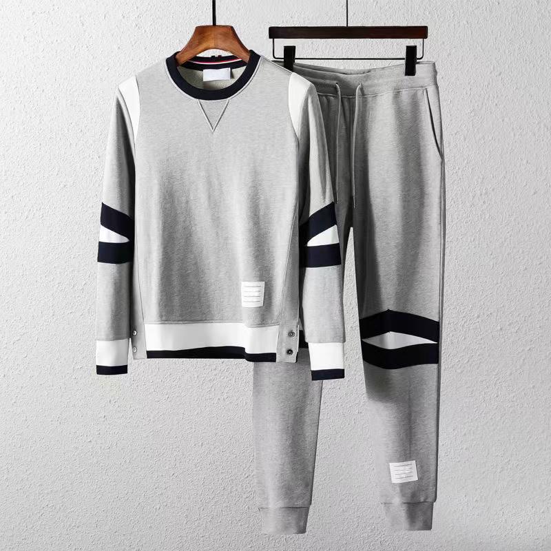 

Autumn winter pure cotton Loopback Jersey Knit Engineered arm stripe thom Sweatshirt Crewneck Pullover brown men's women Sweaters M-5XL f3