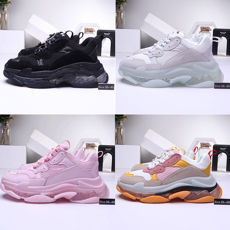 

clear sole triple s casual dad shoes men women platform 17FW paris vintage old crystal bottom triple-s designer sports EUR 36-45, With original box