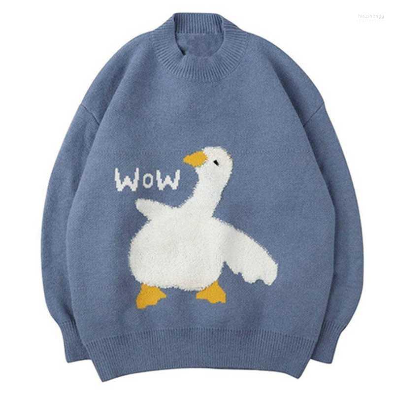 

Men' Sweaters Men' 2022 Korean Fashion Cute Cartoon Duck Jacquard Loose Men Blue Knittted Sweater Kpop Casual Women Tops Pullovers, Black