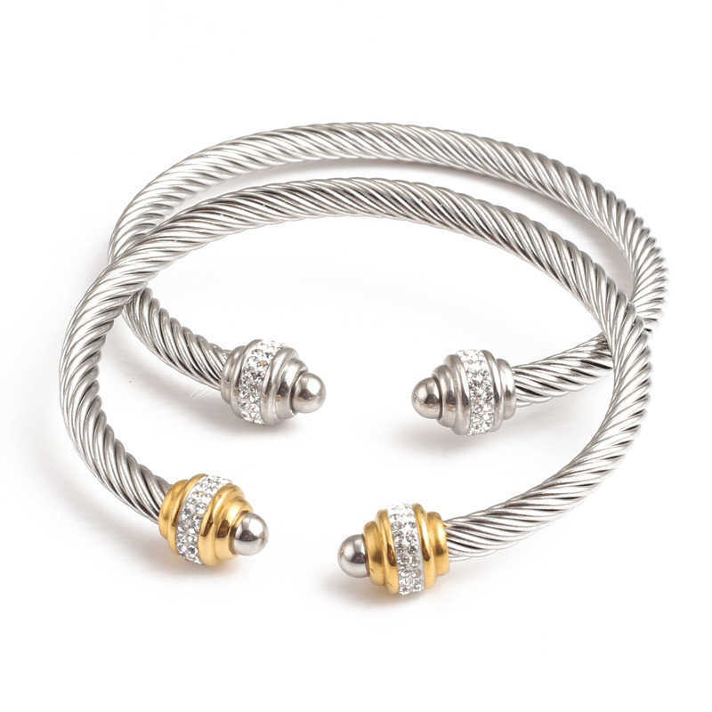 

Fashion Stainless Steel Bangle New Colored Zircon C Shape Twist Bracelet for Women Adjustable Party Luxury Jewelry Gift Accessories S65