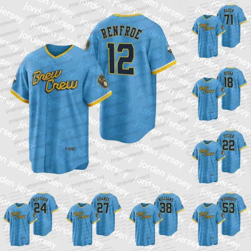 

Baseball Jerseys NEW College Baseball Wears 2022 City Connect Jersey 12 Hunter Renfroe 14 Jace Peterson 22 Christian Yelich 27 Willy Adames 38 Devin Williams