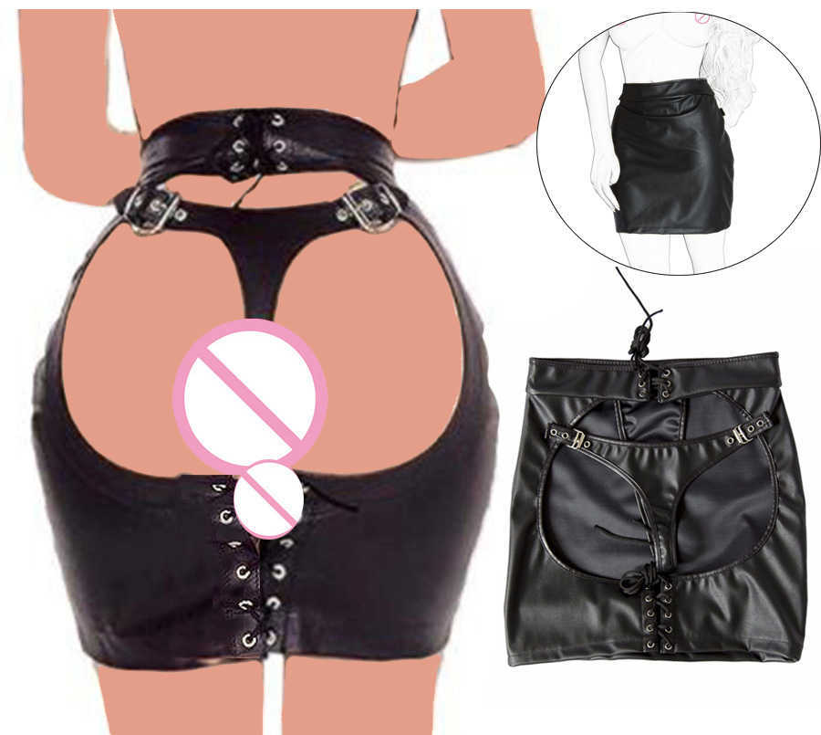 Articles de beauté sexyy cuir cul ouvert Mini jupe serrée réglable à lacets string culotte femmes Bondage fessée érotique Club Costume jouets