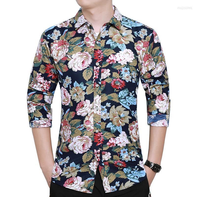 

Men's Casual Shirts 7XL Shirt Men Autumn Fashion Flower Print Long Sleeve Mens Floral Plus Size Business Office Beach Party, C635