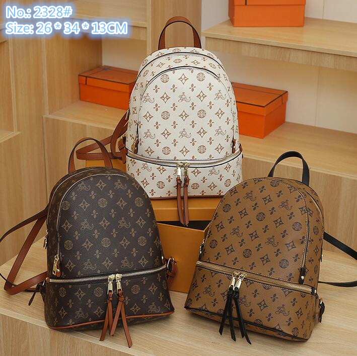 

Wholesale ladies shoulder bags 3 colors daily Joker fashion printed backpack street trend contrast color leather handbag foreign style large capacity leather bag, Coffee-2328#