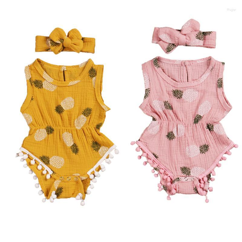 

Rompers 0-24M Born Kids Baby Girls Boys Bodysuits Pineapple Print Sleeveless Tassel Jumpsuits 2 ColorsRompers, Pink