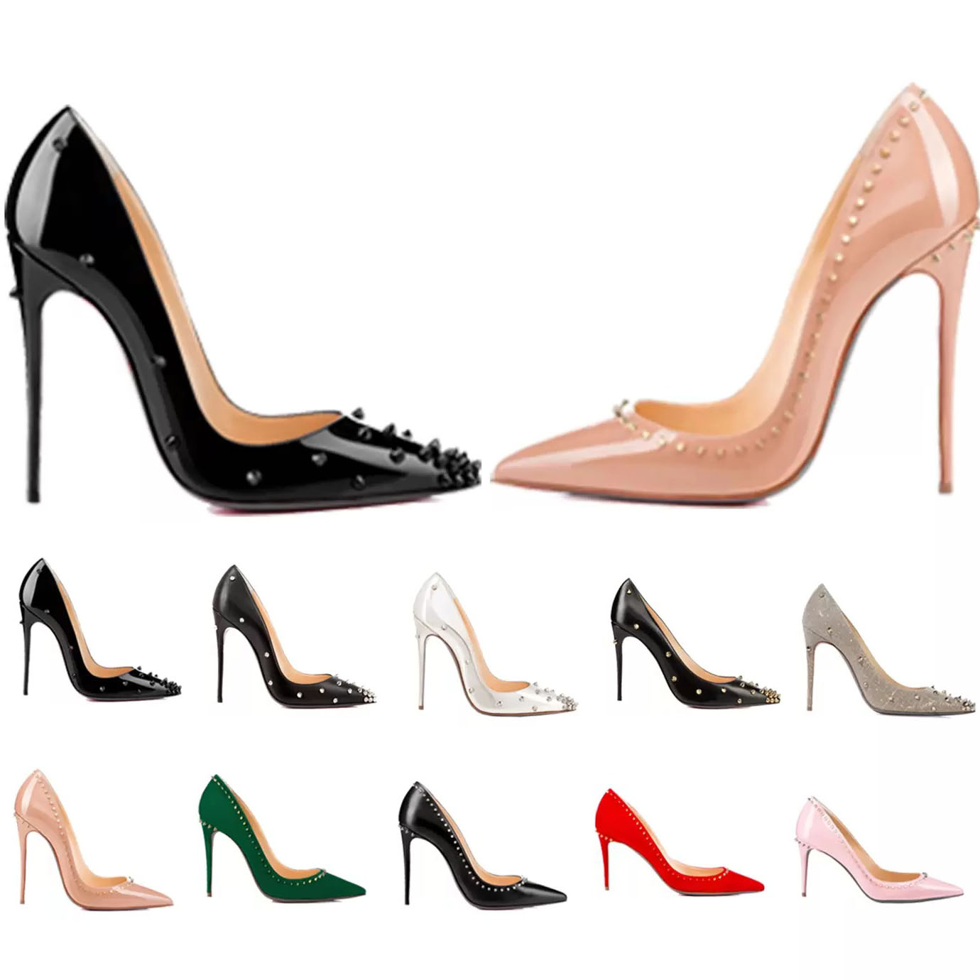 Women Designer Dress Shoes Red-Bottoms High Heels Womens Luxurys Genuine Leather Pumps Lady Sandals Wedding Rivets Platform Heel Globalkidsshoes