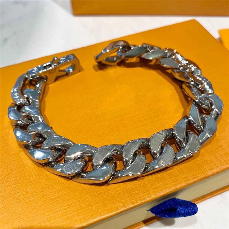 

Mens Hip Hop Silver Bracelet Designer Titanium Steel Cuba Chains Luxury Brand Jewelry Women Bangle Retro Fashion Wide Chain For Man