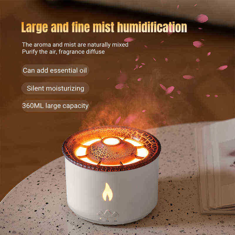 

Humidifiers Office Home Desktop Humidifier Electric Aroma Essential Oil Diffuser With Flame Lamp Volcano Explosion Scent Machine J220906