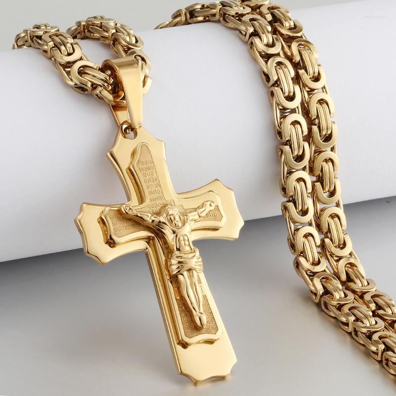 

Pendant Necklaces Catholic Crucifix Jesus Cross Necklace For Men Gold Color Pendent With Bible Male Religious Jewelry Gifts