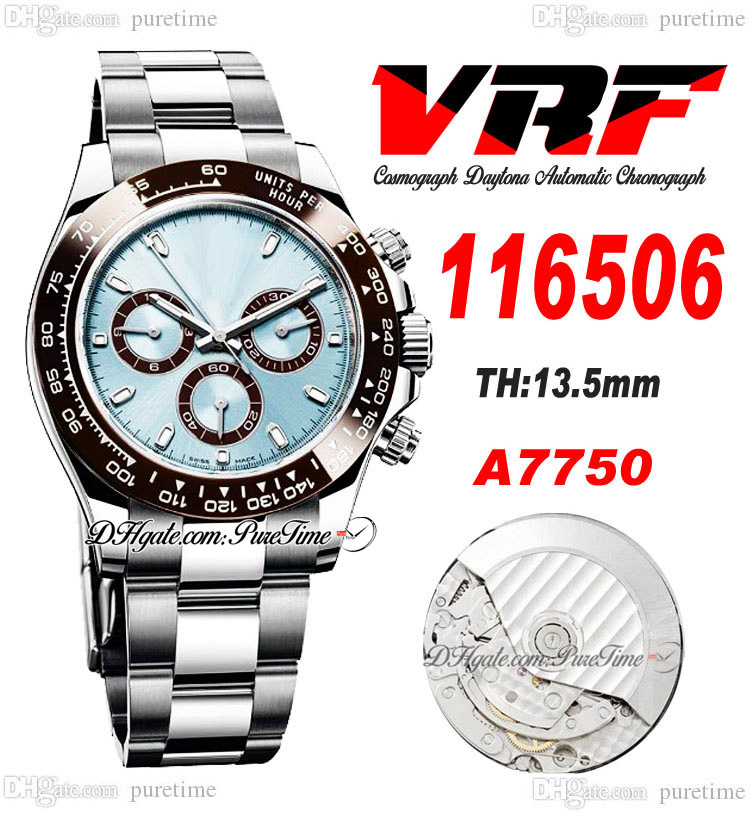 

VRF 11650 A7750 Automatic Chronograph Mens Watch Brown Ceramics Bezel Ice Blue Stick Dial Stainless Steel Bracelet Super Edition Same Series Card Puretime C3