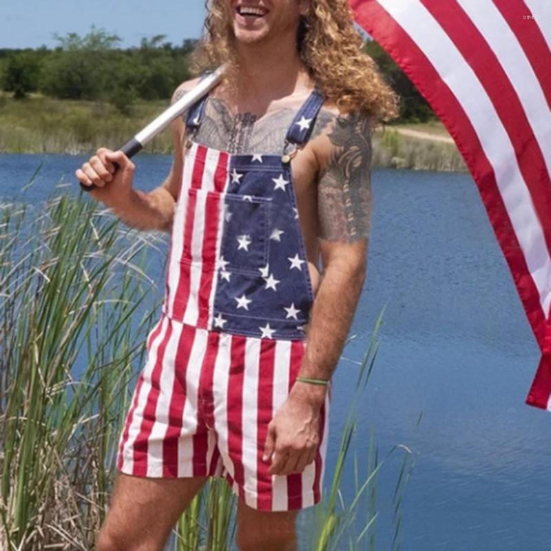 

Men's Jeans KANCOOLD Men's Flag Print Pocket Fashion Button Jumpsuit 2022 Summer Denim Dungaree Bib Overalls Short Jumpsuits Plus Size, Red