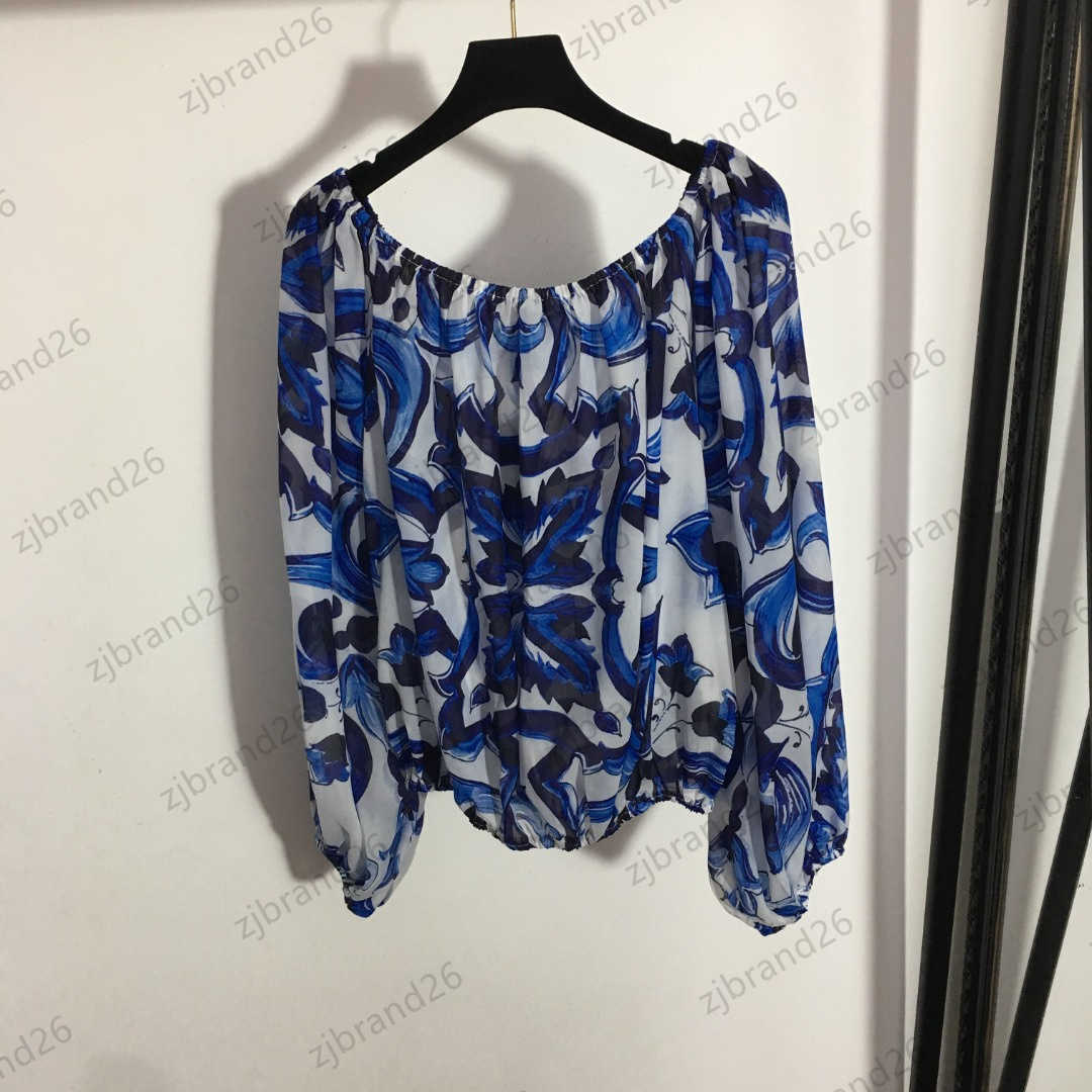 

Brand Womens Blouses Lantern-neck Long-sleeved Shirt Hem Elastic Belt Beam Sleeve And Garment Place Designer Blouse Fashion Commuting Women Apparel