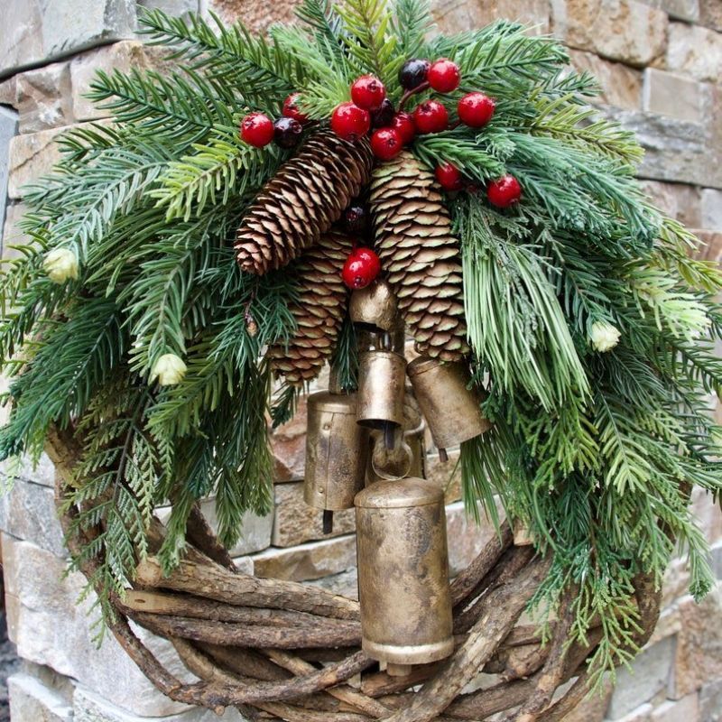 

Decorative Flowers Wreaths Christmas Wreath Farmhouse Boho Garland Bell Door Hanging christmas tree ornaments hanging 221019, 1 pc